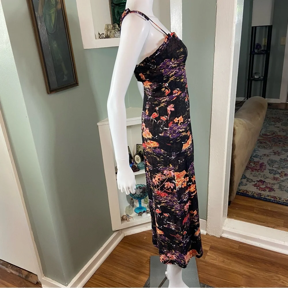 Free People Beach Party Paradise Flamingo Hawaiian Midi Sun Dress Linen Blend 0 - Picture 8 of 16